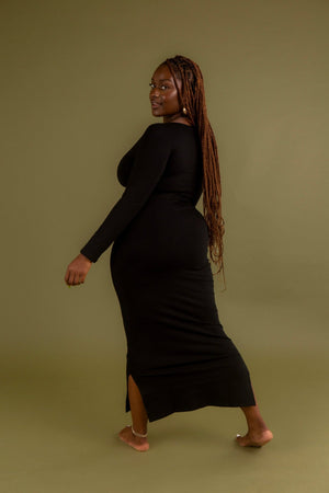 Reversible V - neck Midi Dress in Black - Manners London