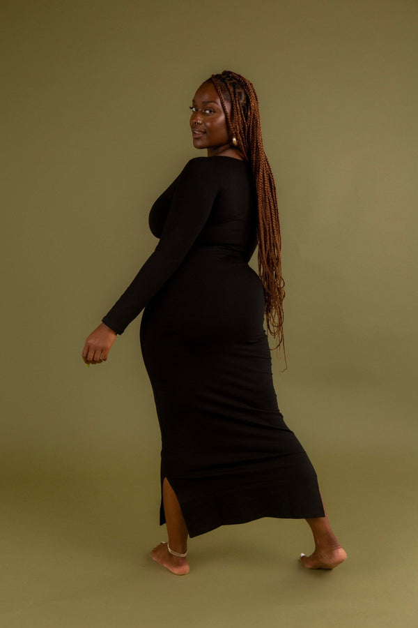 Reversible V - neck Midi Dress in Black - Manners London