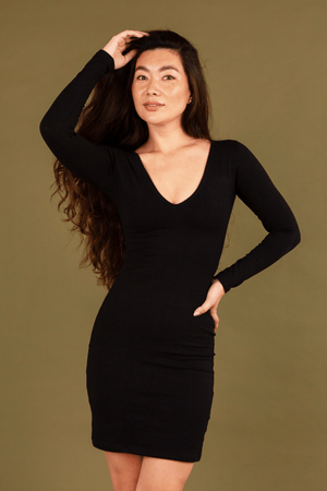 Reversible V - neck Mini Dress in Black - Manners London