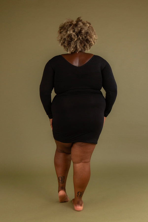Reversible V - neck Mini Dress in Black - Manners London