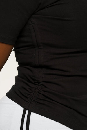 Rib Neck Adjustable length Drawstring Tee in Black - Manners London