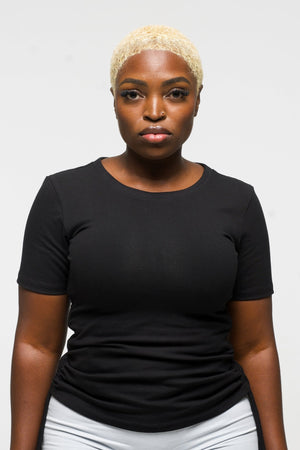 Rib Neck Adjustable length Drawstring Tee in Black - Manners London