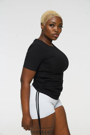 Rib Neck Adjustable length Drawstring Tee in Black - Manners London