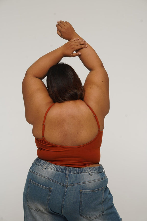 Scoop Crop Vest in Burnt Orange - Manners London