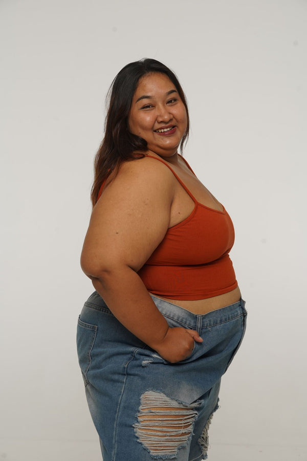 Scoop Crop Vest in Burnt Orange - Manners London