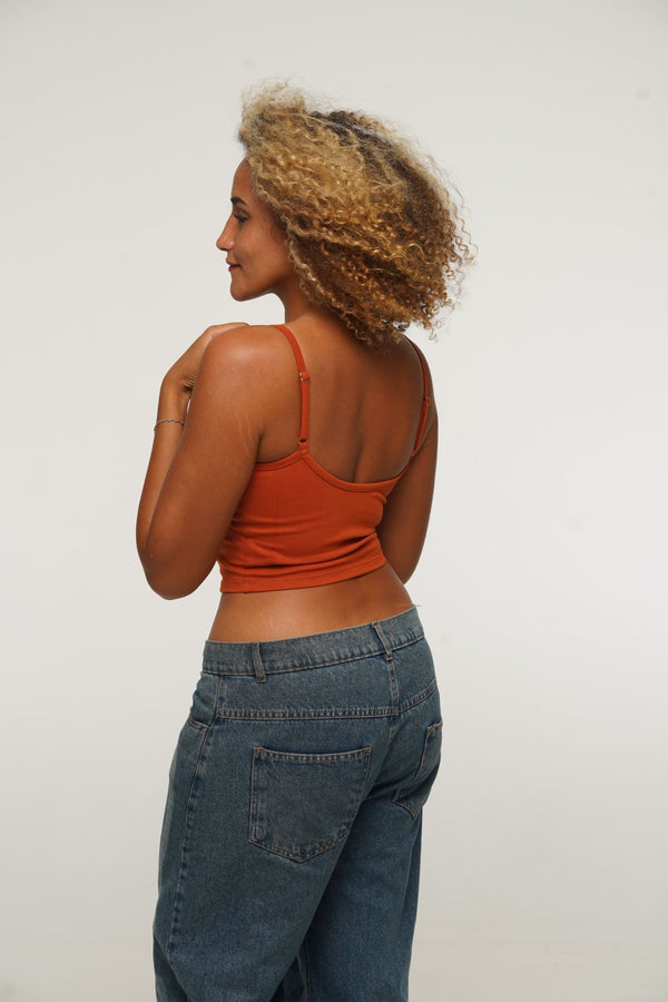 Scoop Crop Vest in Burnt Orange - Manners London