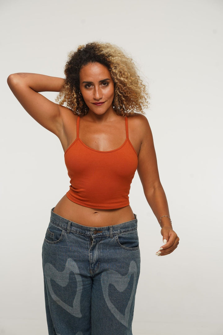 Scoop Crop Vest in Burnt Orange - Manners London