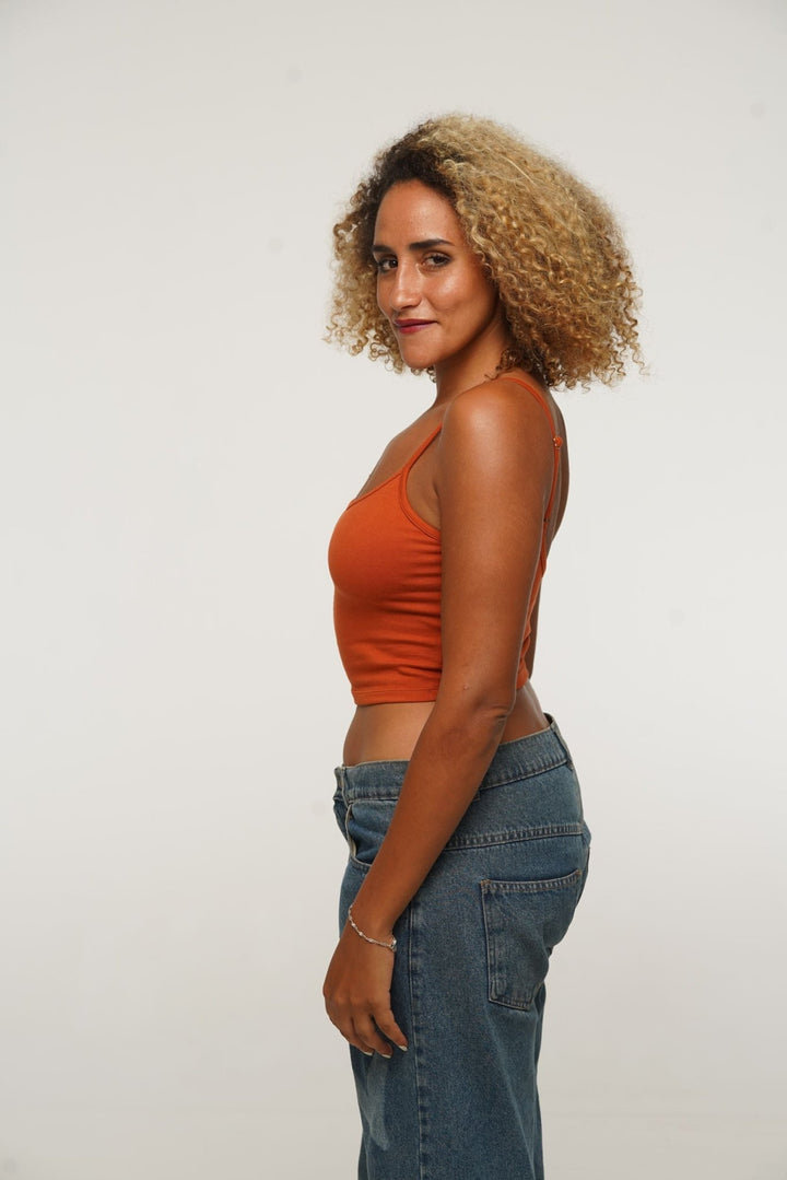 Scoop Crop Vest in Burnt Orange - Manners London