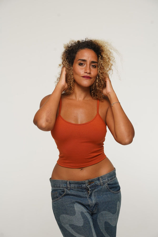 Scoop Crop Vest in Burnt Orange - Manners London