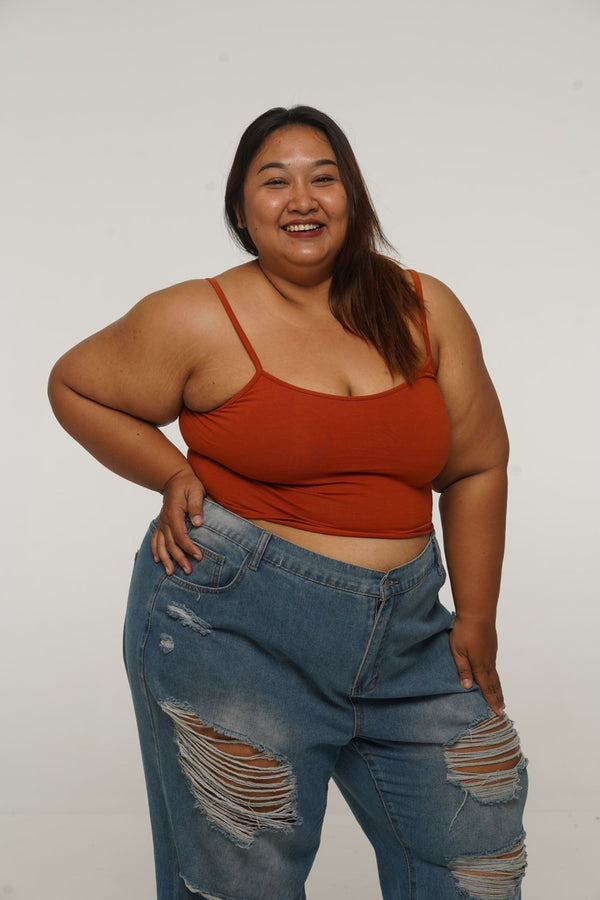 Scoop Crop Vest in Burnt Orange - Manners London