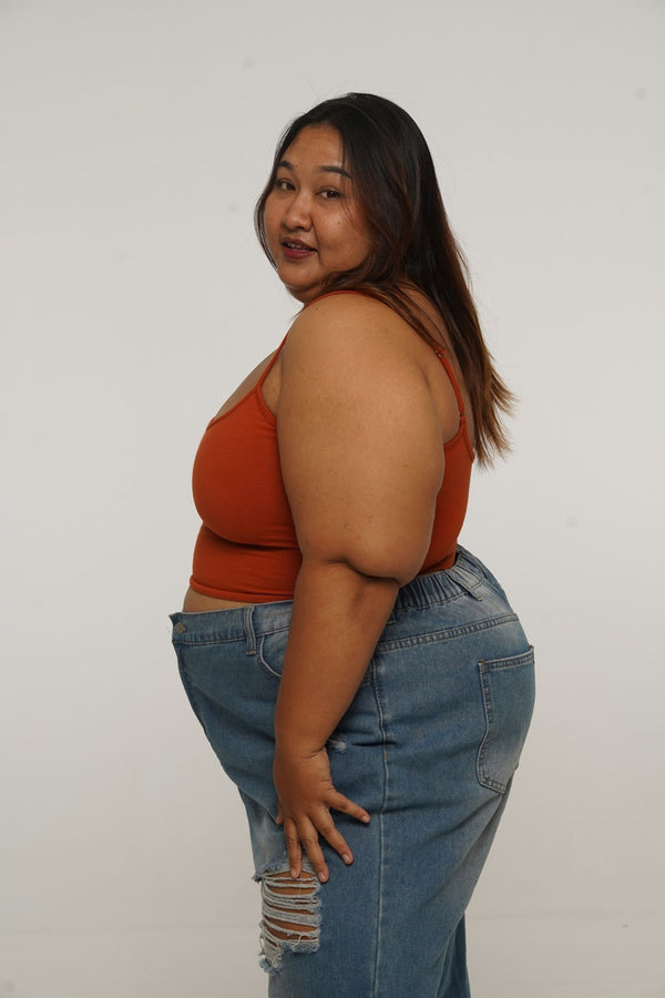 Scoop Crop Vest in Burnt Orange - Manners London