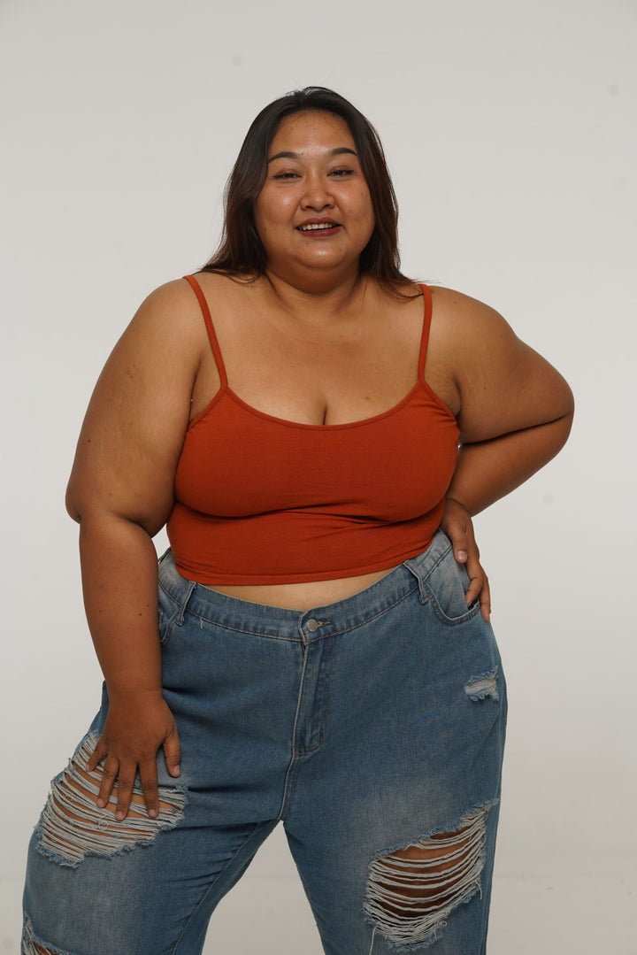 Scoop Crop Vest in Burnt Orange - Manners London