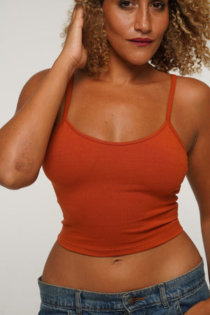Scoop Crop Vest in Burnt Orange - Manners London