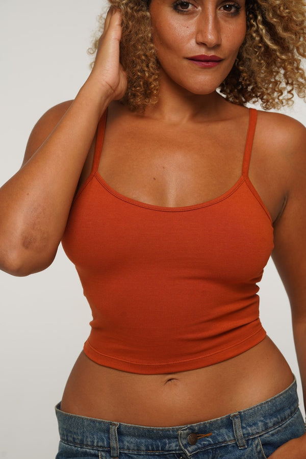 Scoop Crop Vest in Burnt Orange - Manners London