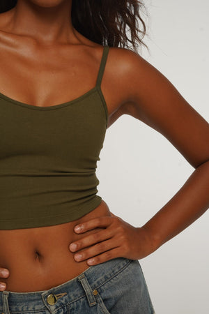 Scoop Crop Vest in Khaki Green - Manners London