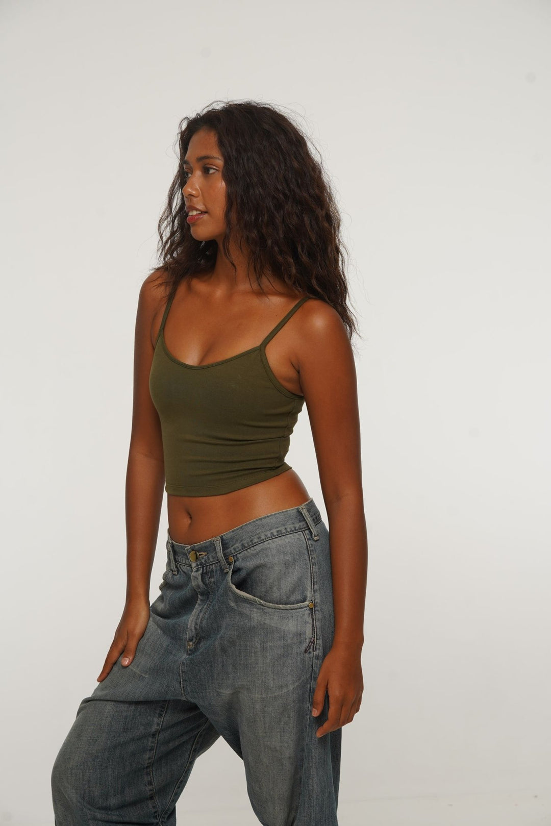 Scoop Crop Vest in Khaki Green - Manners London
