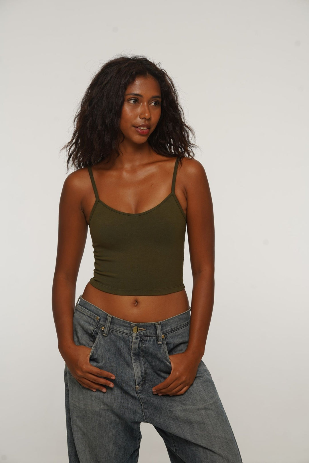 Scoop Crop Vest in Khaki Green - Manners London