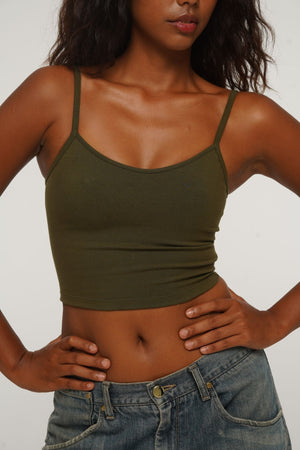 Scoop Crop Vest in Khaki Green - Manners London