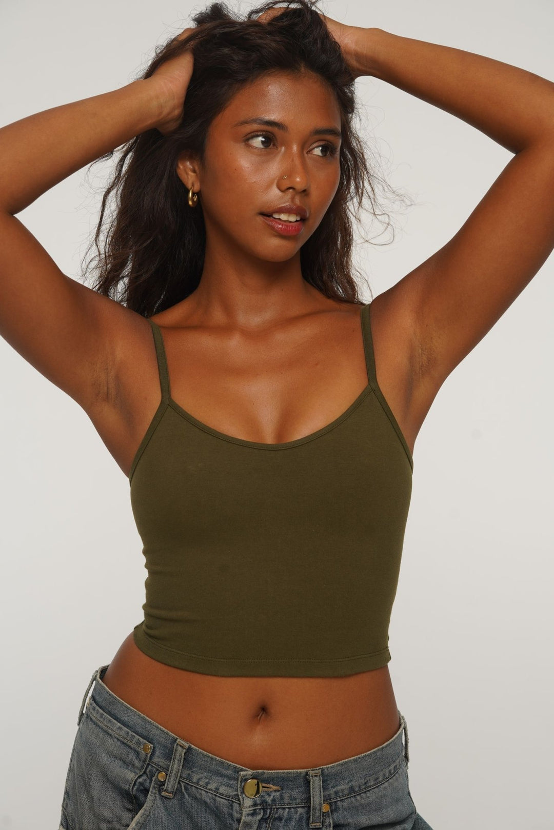 Scoop Crop Vest in Khaki Green - Manners London