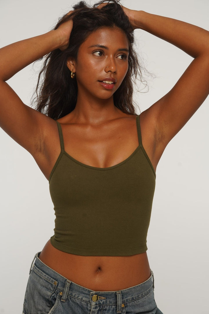 Scoop Crop Vest in Khaki Green - Manners London