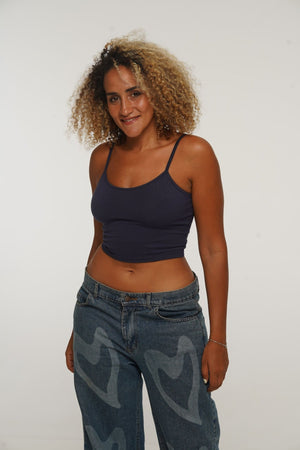 Scoop Crop Vest in Navy - Manners London