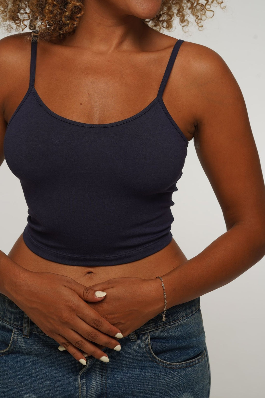 Scoop Crop Vest in Navy - Manners London