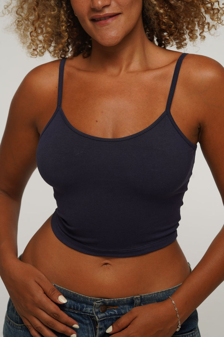 Scoop Crop Vest in Navy - Manners London