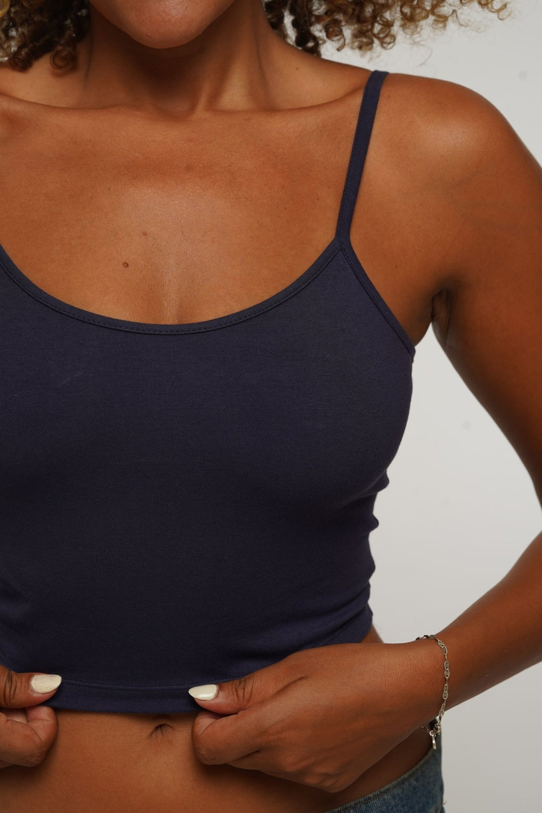 Scoop Crop Vest in Navy - Manners London