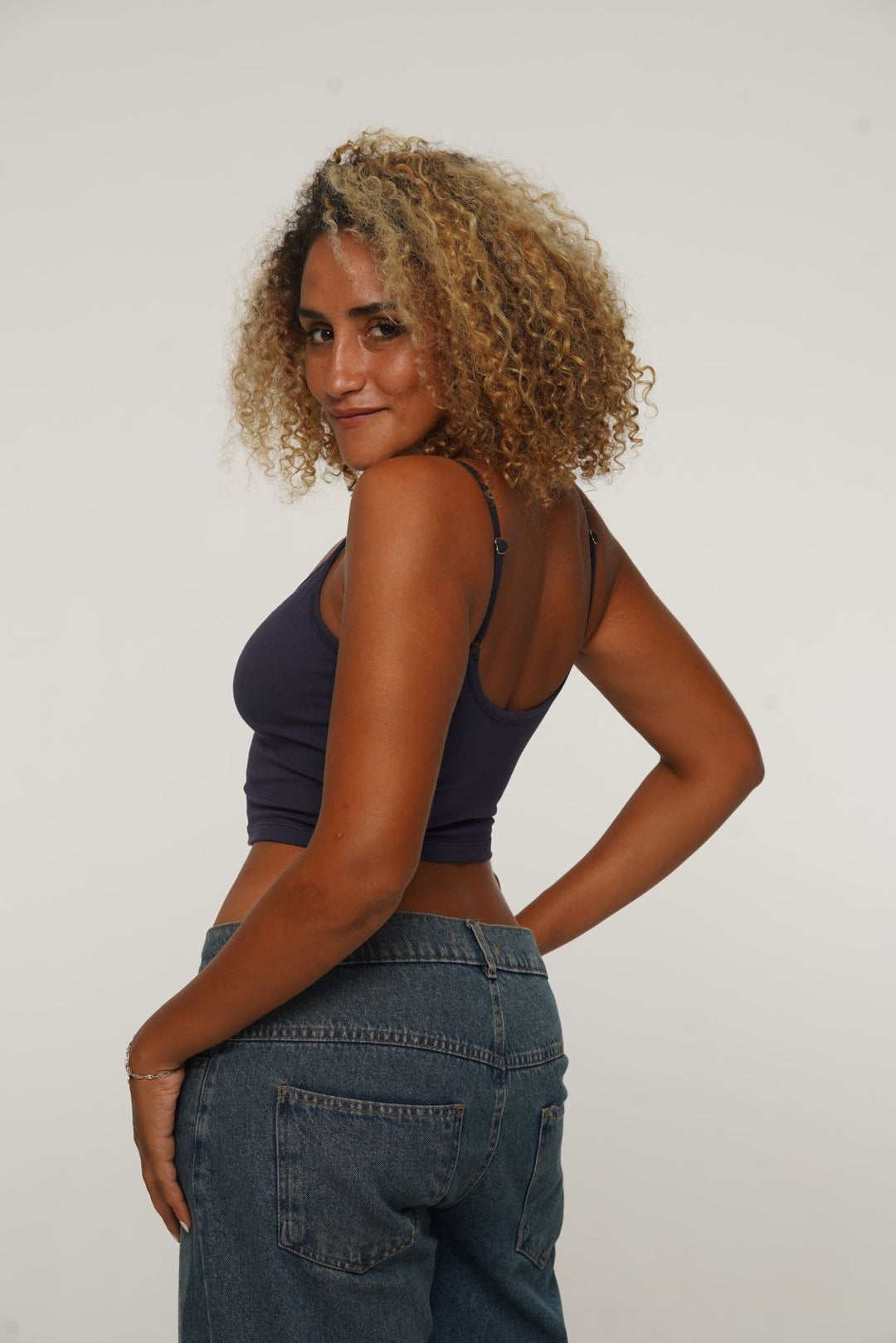 Scoop Crop Vest in Navy - Manners London