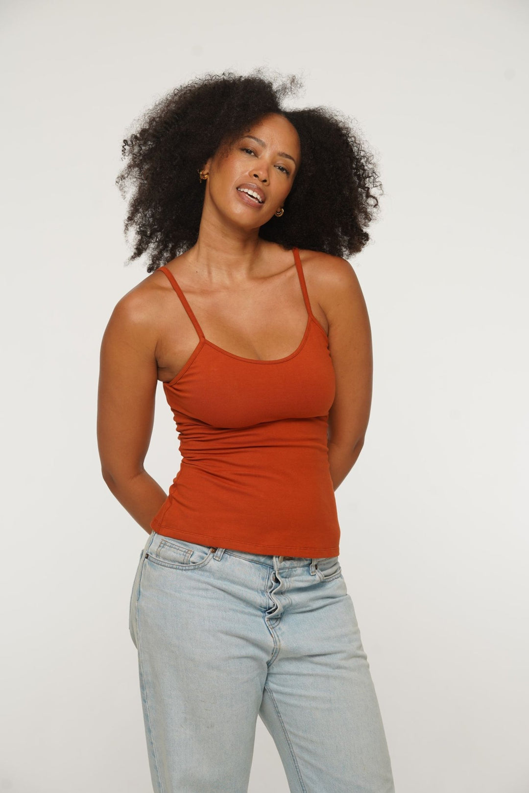 Scoop Full Length Vest in Burnt Orange - Manners London