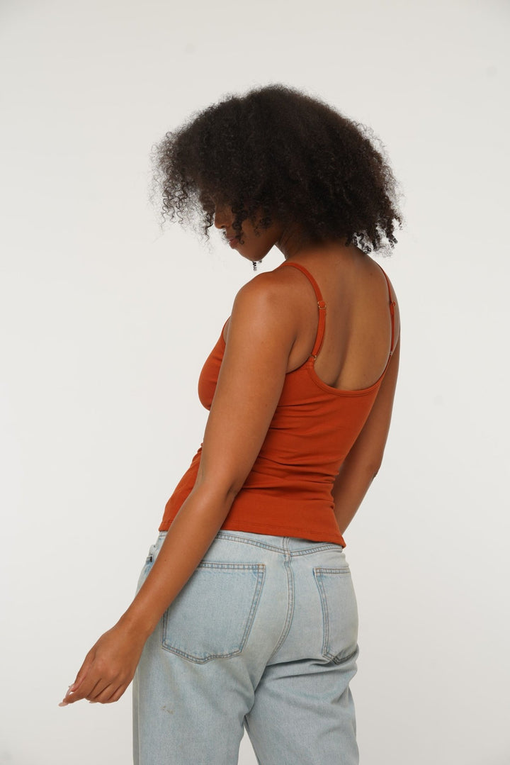 Scoop Full Length Vest in Burnt Orange - Manners London