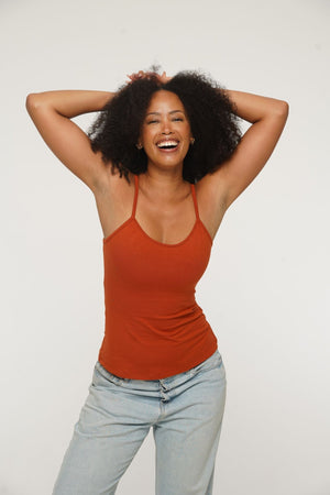 Scoop Full Length Vest in Burnt Orange - Manners London