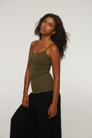 Scoop Full Length Vest in Khaki Green - Manners London