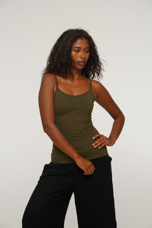 Scoop Full Length Vest in Khaki Green - Manners London