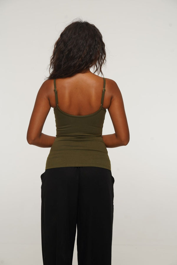 Scoop Full Length Vest in Khaki Green - Manners London