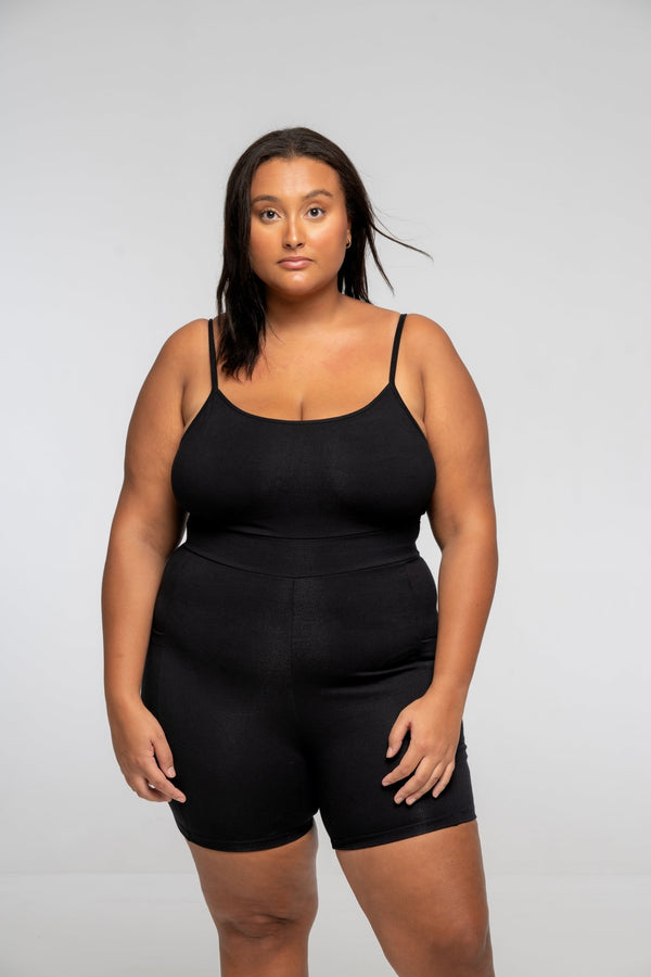 Scoop Vest Playsuit in Black - Manners London