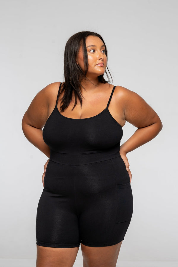 Scoop Vest Playsuit in Black - Manners London