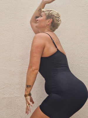 Scoop Vest Playsuit in Black - Manners London