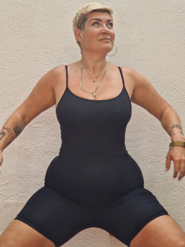 Scoop Vest Playsuit in Black - Manners London