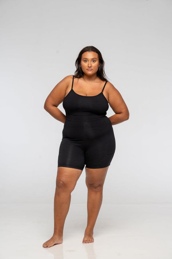 Scoop Vest Playsuit in Black - Manners London