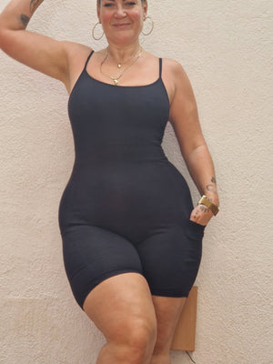 Scoop Vest Playsuit in Black - Manners London