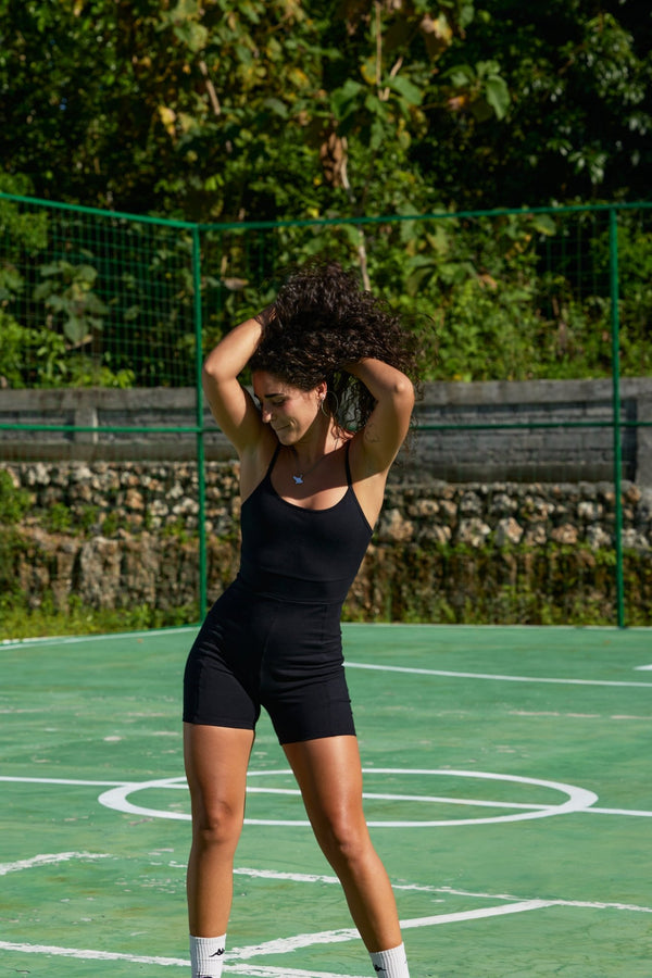 Scoop Vest Playsuit in Black - Manners London