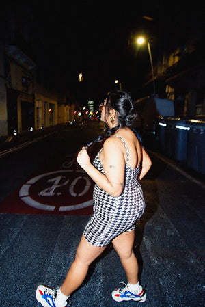 Scoop Vest Playsuit with pockets in Houndstooth Print - Manners London