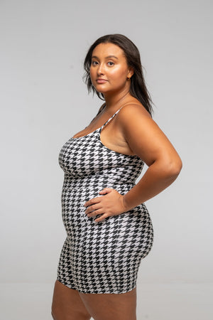 Scoop Vest Playsuit with pockets in Houndstooth Print - Manners London