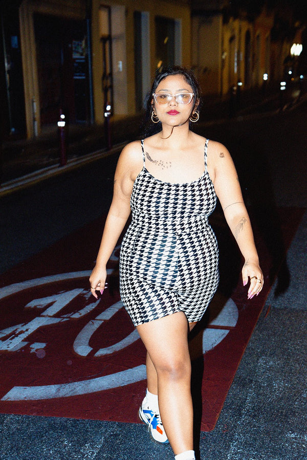 Scoop Vest Playsuit with pockets in Houndstooth Print - Manners London