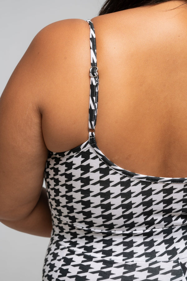 Scoop Vest Playsuit with pockets in Houndstooth Print - Manners London