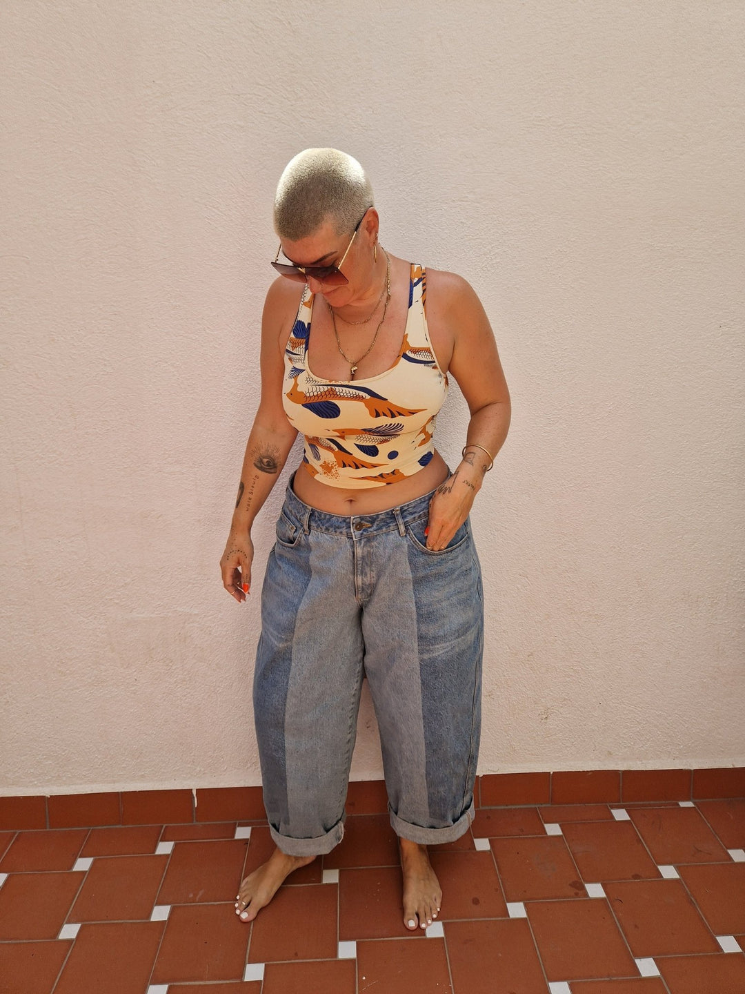 Shinni Neck Crop Tank Top in Ikan - Manners London