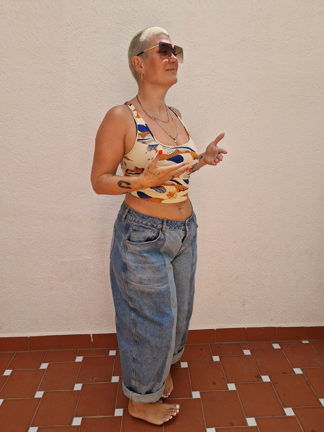 Shinni Neck Crop Tank Top in Ikan - Manners London