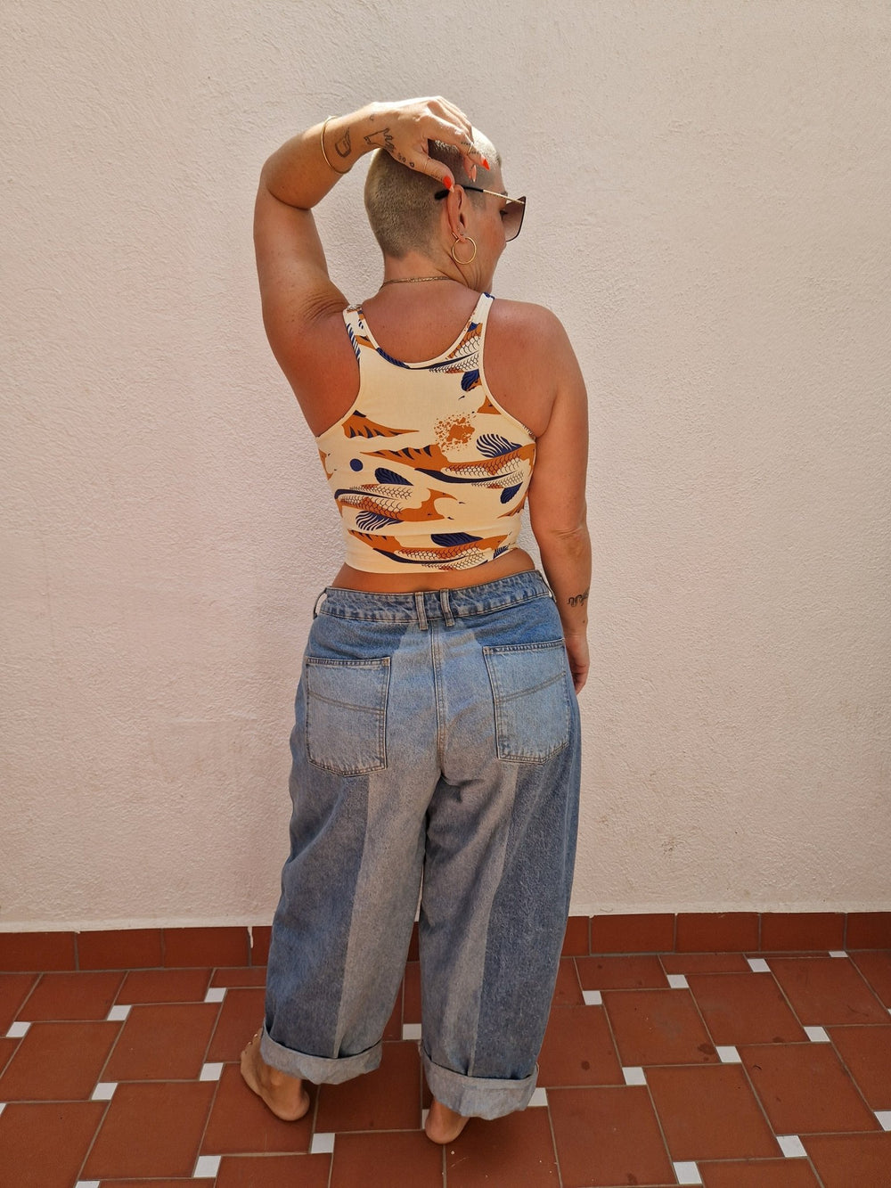 Shinni Neck Crop Tank Top in Ikan - Manners London