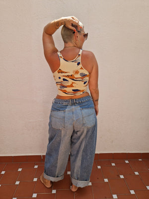 Shinni Neck Crop Tank Top in Ikan - Manners London